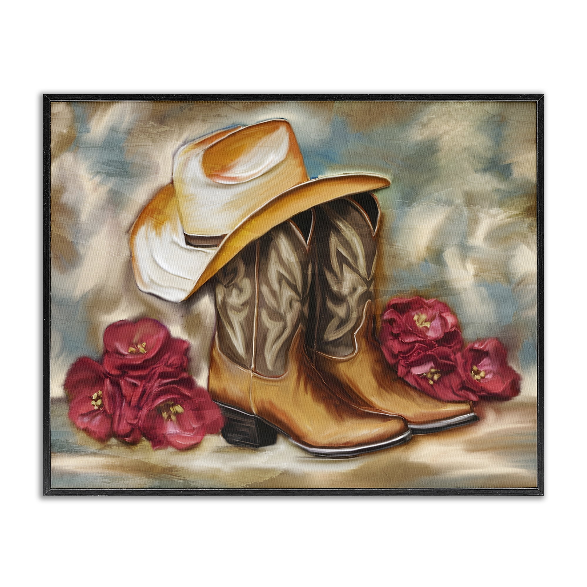 Boots & Floral Bunches Black Framed Giclee Art, design by Kim Allen