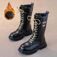thumbnail image 1 of Boots For Girls Lace Up Riding Boots Mid Calf Combat Boots Goth Knee High Boots with Bukle (Black 4.5-5 Years), 1 of 3