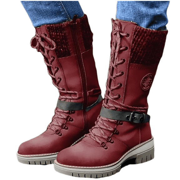 Boots For Women 2024 Low Heel Combat Mid-Calf Boots Side Zipper Military Shoes Motorcycle Riding Biker Boots Clearance Sale