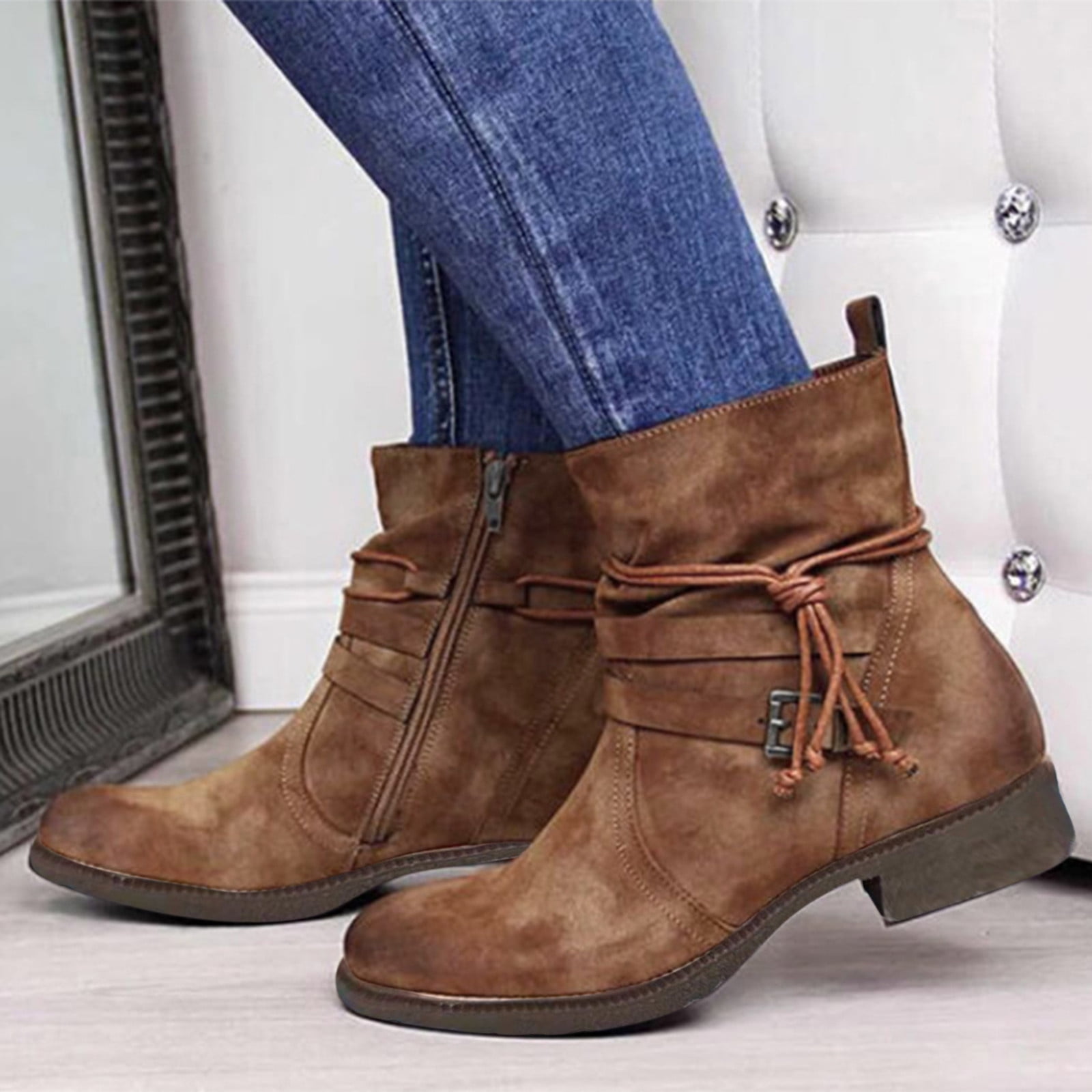 Gomelly Platform Boots for Women Heeled Combat Boots Chunky Heel Booties  Round Toe Lace Up High Heel Ankle Boots Brown Yellow 9 - Walmart.com