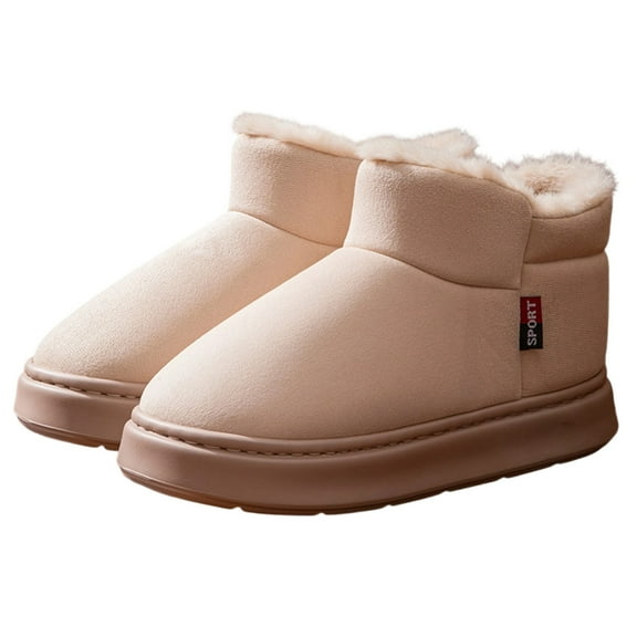 Boots For Women Winter Fleece Lined Snow Boots Indoor Outdoor Warm Slippers With Memory Foam Comfort Beige