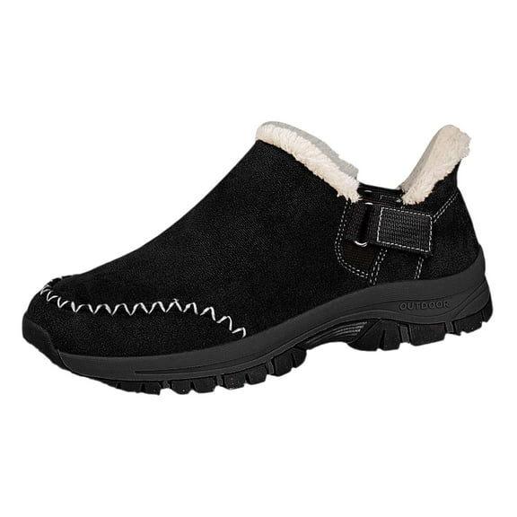 Boots For Women Winter Indoor Warm Shoes Outdoor Snow Boots Low Top Lightweight Lined Black