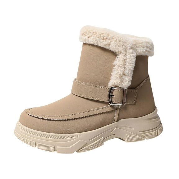 Boots For Women Winter Snow Boots Fashionable Solid Color Ankle Boots With Fleece For Ultimate Comfort And Warmth In Cold Weather Seasons Khaki