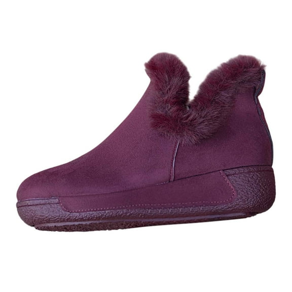 Boots For Women's Winter Snow Boots On Lined Flat Heel Round Toe Ankle Booties Warm Soft Suede Casual Shoes Purple