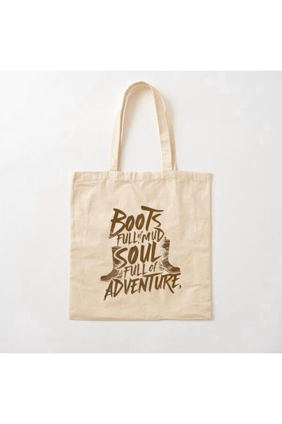 Boots Full Of Mud, Soul Full Of Adventure Canvas Tote Bags, Reusable Shopping Bag