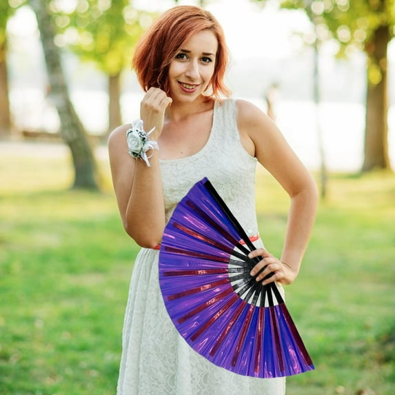 Boots On The Ground Fan,Fans For Line Dancing,Line Dance Popping Fanlarge Holographic Folding Hand Fan, Clap Fans For Line Dancing,Foldable Craft Holding Laser Colors Hand Fan,For Line Dancing,10 Inch