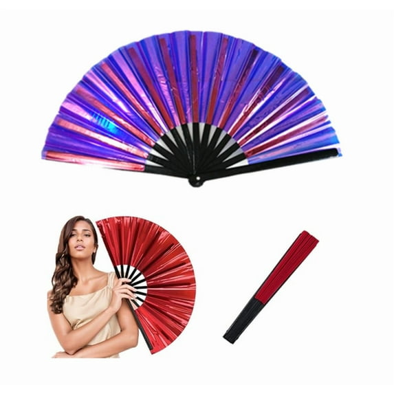 Boots On The Ground Fan, Large Clack Fans With Laser Colors, Holographic Folding Hand Fan For Line Dancing, Outdoor Events, And Dance Enthusiasts Gift