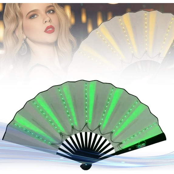 Boots on The Ground Fan, Party LED Hand Fan, Light up Fans for Line Clacking Dancing for Women Foldable, Line Dance Popping Fans, Hand Fan Glowing Stage Performance, Birthday Wedding Decor (Green)