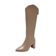 thumbnail image 1 of Boots High Heel Knee high boots for women Zip-Up Width Block Leather knee high boots Dress Brown, 1 of 5