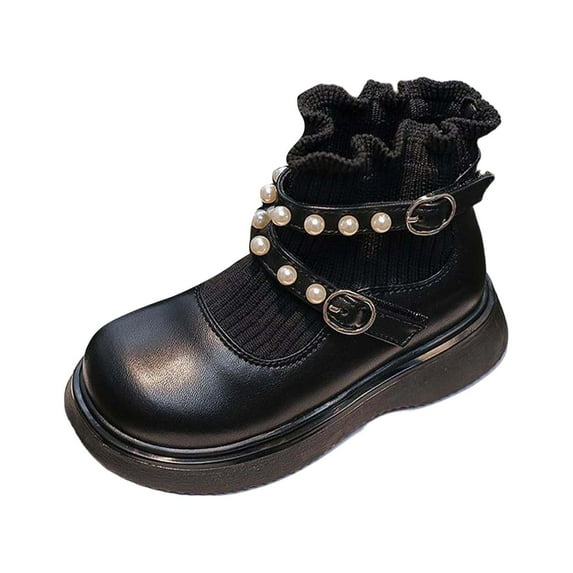 Boots for Kids Elegant Toddler Girls Ankle Booties Sock Style Bow Pearl Design Lined Warm Short Boots Casual Winter Footwear for Kids Girls Winter Boots Black 2 Years-2.5 Years