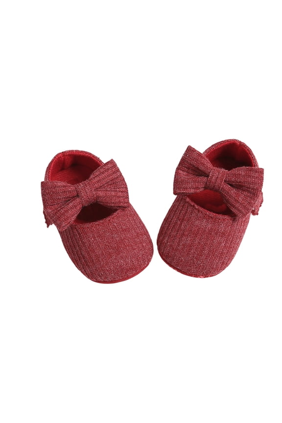 Boots for Kids Soft Yarn Knit Baby Girls First Walking Shoes Bow Design Flexible Sole Prewalker Booties Cozy Crib Shoes for Toddlers Kids Boots Girls Red 6 Months-12 Months