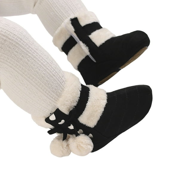 Boots for Kids Winter Girls Warm Lined Ankle Boots Color Block Design Soft Sole Non Toddler Shoes Outdoor Play Footwear for Children Winter Boots for Toddler Girls Black 0 Months-3 Months