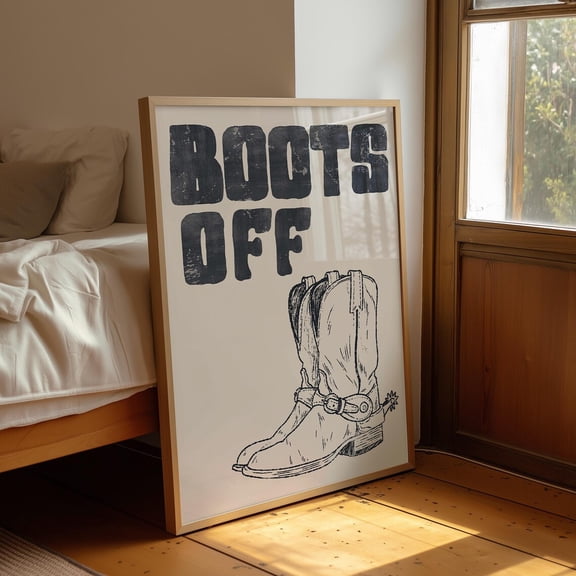 Boots Off Western Wall Art Remove Shoes Sign Mudroom Decor Rustic Cowboy Style Unframed Paper Print