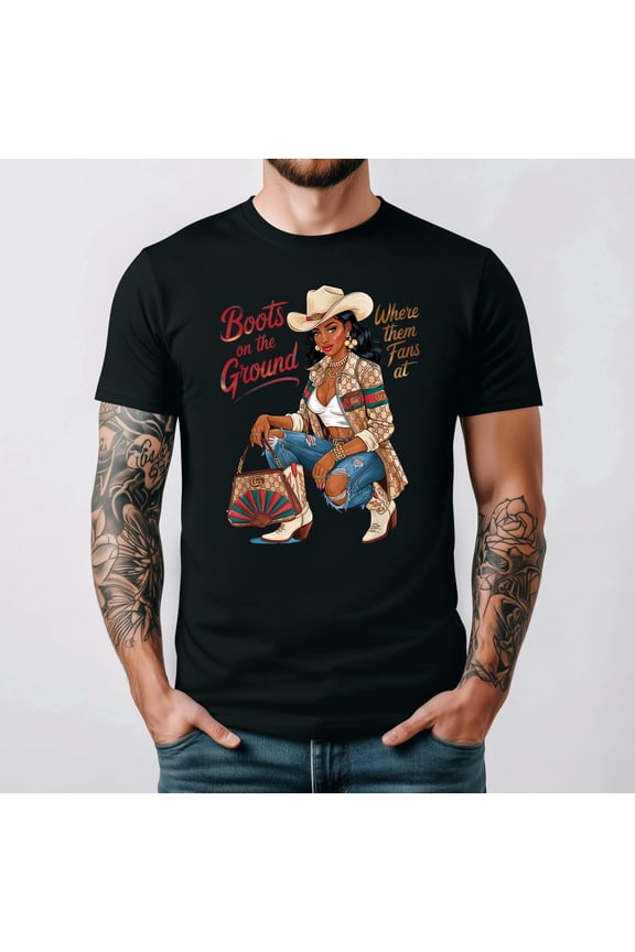 Boots On The Ground County Line Fans Country Theme Graphic T Shirt, for men & women up to 5XL