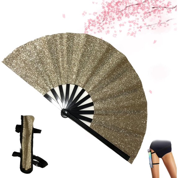 Boots On The Ground Hand Fan with Holster,Fans for Line Dancing Snap,Iridescent Clack Hand Fans,Clack Fan,Handheld Fan Foldable Line Dance (Beige)