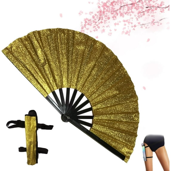 Boots On The Ground Hand Fan with Holster,Fans for Line Dancing Snap,Iridescent Clack Hand Fans,Clack Fan,Handheld Fan Foldable Line Dance (Gold)