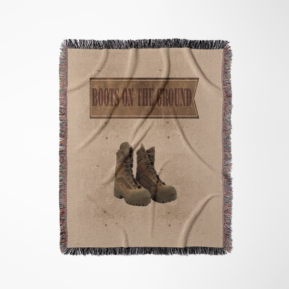 Boots On The Ground, Soldier Boots, Boot Print Design, Woven Blanket