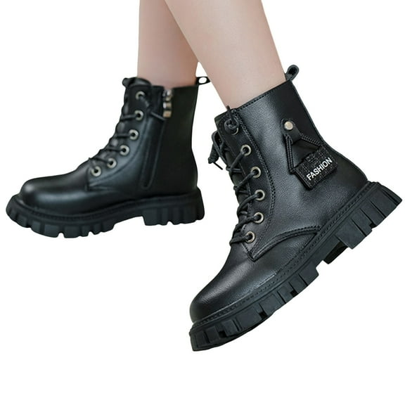 Boots Short Boots Children Shoes Comfortable Soft Soled Fashionable Outdoor Velvet Warm Leather Boots,Z03 Black,8-9 Years