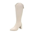 thumbnail image 1 of Boots Width Knee high boots for women Zip-Up Block High Heel Leather knee high boots Dress Beige, 1 of 5