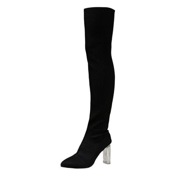 Boots for Women,Autumn Winter Knitted Over The Knee Boots Fashionable Solid Design Warm Comfort Stretchable Durable Footwear Casual Dress,Knee High Boots Women,Black8