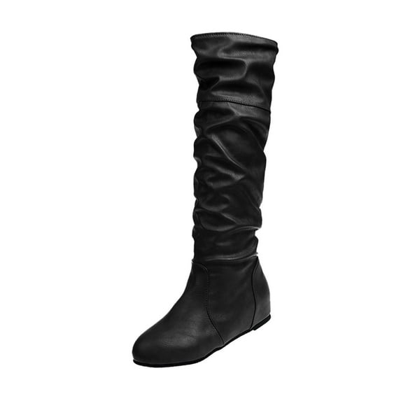 Boots For Women Casual Vintage Knee Length Boots Pleated Wedges Boots Shoes Womens Thigh High Boots Size 12 Wide Calf Thigh High Boots for Women Flat Heel