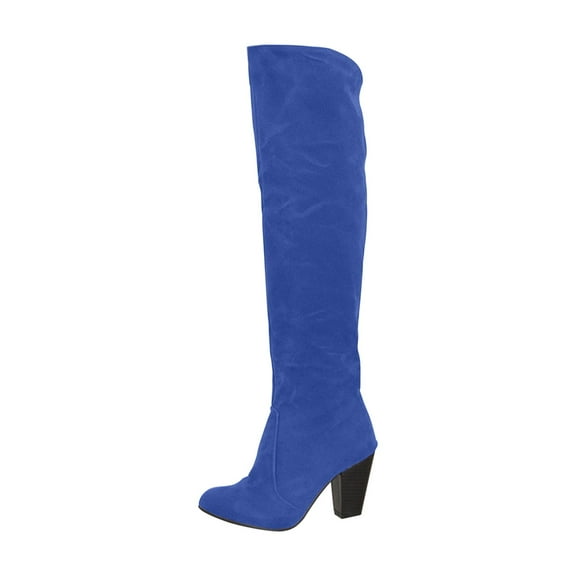 Boots for Women Verugu High Heel Riding Winter Boots Women's Knee-High Boots Women Boots Slip-on High Heels Solid Winter Warm Knee High Round Toe Suede Boots Blue 36