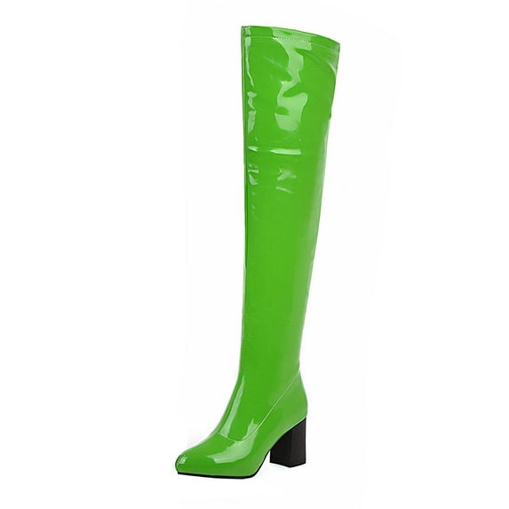 Boots for Women Clearance Deals! Verugu Low Heel Comfort Bootie Over-the-Knee Boots Autumn And Winter Stretch Patent Leather Thin Thick High-heeled Women's Boots Candy Over-the-knee Boots Green 40