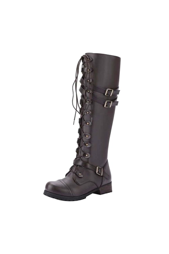 Boots for Women Verugu Low Heel Comfort Winter Boots Women Knee-High Boots European And American Thick Heel Women Shoes Belt Buckle High Boot Large Size Women Knight Boot Gray 36