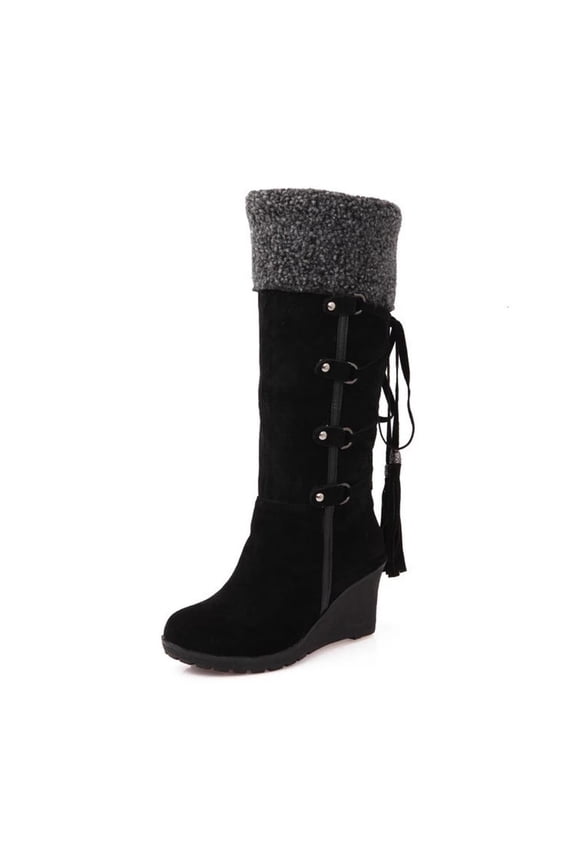 Boots for Women Verugu Low Heel Comfort Winter Boots Women's Knee-High Boots Women Boots Retro Lace Up Shoes Casual Flat Wedge Heel Boots Plus Size Zipper Snow Boots Black 40