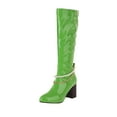thumbnail image 1 of Boots for Women Clearance Deals! Verugu Low Heel Comfort Winter Boots Women's Knee-High Boots Women Shoes High Heel Casual Winter Glossy Pearl Chain Solid Pointed Side Zip Knee High Boots Green 37, 1 of 3