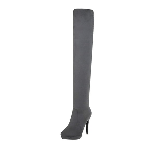 Boots for Women Verugu Sexy Fall Thigh High Heel Boots Over-the-Knee Boots Women's Comfortable Suede Warm Side Zipper Over The Knee High Heel High Boots Gray 39