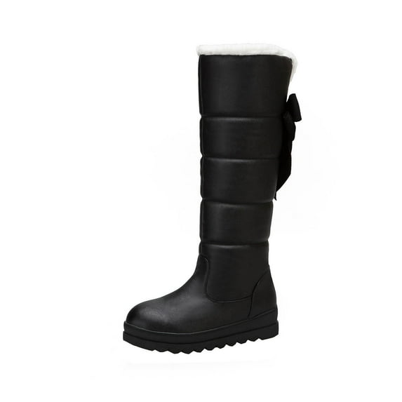 Boots for Women Clearance Deals! Verugu Snow Boots for Women, Women's Knee-High Boots Winter College Style Women's Boots Snow Boots Cotton Boots Bowknot Rhinestone Platform High Boots Black 38