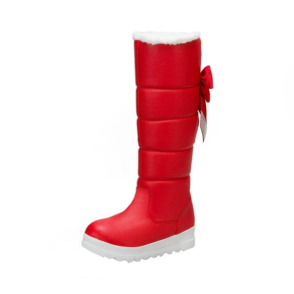 Boots for Women Clearance Deals! Verugu Snow Boots for Women, Women's Knee-High Boots Winter College Style Women's Boots Snow Boots Cotton Boots Bowknot Rhinestone Platform High Boots Red 37