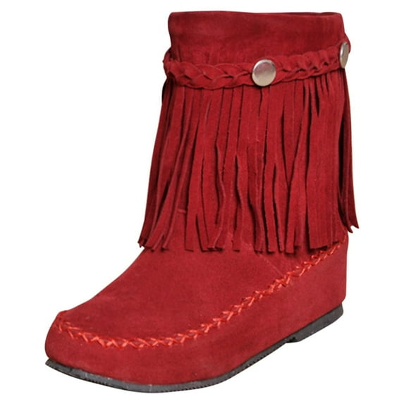 Boots for Women Verugu Western Cowboy Low Heel Comfort Bootie Ankle Boots for Women, Women's Retro Shoes Casual Solid Fringed Frosted Suede Flat Inner Height Ankle Boots Red 42