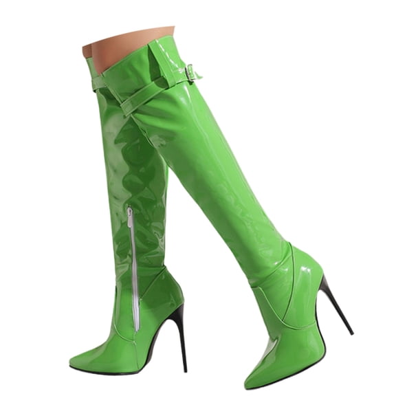 Boots for Women,Elegant Stiletto High Heel Pointed Toe Over The Knee Long Boots For Evening Party Carnival Celebration And Formal Events,Knee High Boots Women,Green,6