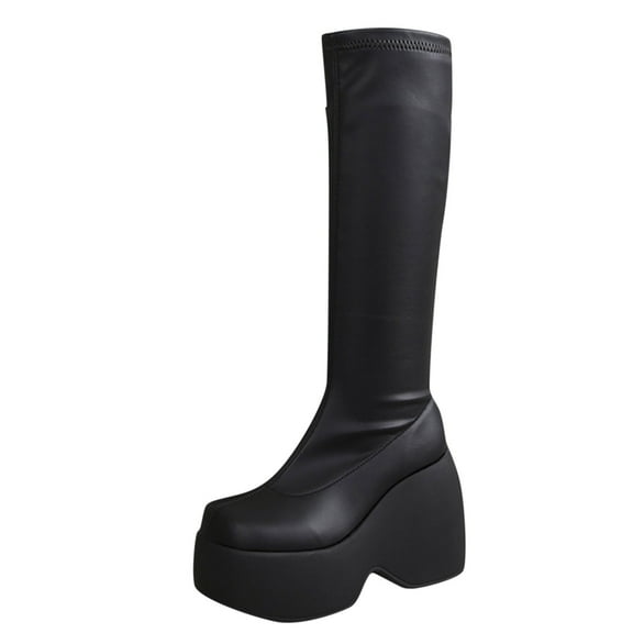 Boots for Women,Fashion Autumn Winter Women Knee High Boots with Thick Sole Extreme Heel Block Style Solid Round Toe Party Elegant Footwear,Knee High Boots Women,Black9