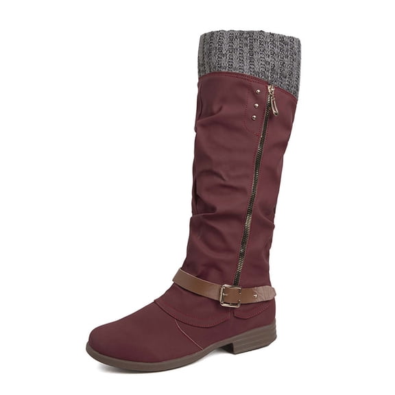 Boots for Women,Heel Knitted Mid Calf Boots with Side Zipper for Comfortable Warm Winter Fall Casual Fashion Footwear Durable Sole,Knee High Boots Women,Red,6.5