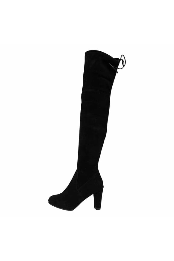 Boots for Women, Over The Knee Boots with Block Heel and Round Toe Design High Shaft Long Style Comfortable Footwear for Casual Outings and Dress Events,Knee High Boots Women,Black,5.5