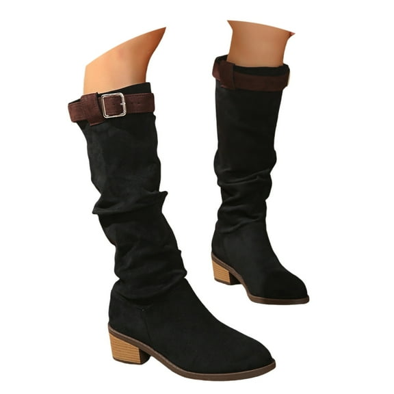 Boots for Women,Knee High Boots for Women Autumn Winter Square Heel Elegant Stacked Riding Footwear Comfortable Daily Wear,Knee High Boots Women,Black,8