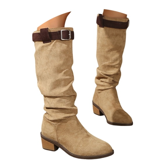 Boots for Women,Knee High Boots for Women Autumn Winter Square Heel Elegant Stacked Riding Footwear Comfortable Daily Wear,Knee High Boots Women,Khaki,8.5