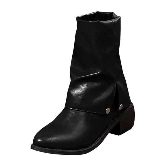 Boots for Women,Mid Calf Boots with Heel On Design Comfortable Non Sole Durable Fashion Booties for Daily Casual Wear and Outfits,Knee High Boots Women,Black,8