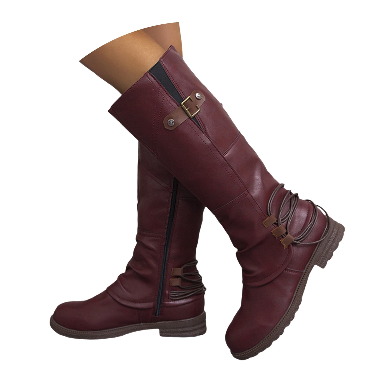 Red Calf Riding Boot Boots for Women,Style Mid Calf Riding Boots With Side Zipper Closure ...