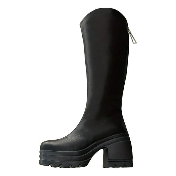 Boots for Women,Stylish Ladies Knee High Leather Boots with Block Heel and Secure Side Zipper Closure for Everyday Comfort,Knee High Boots Women,Black6.5