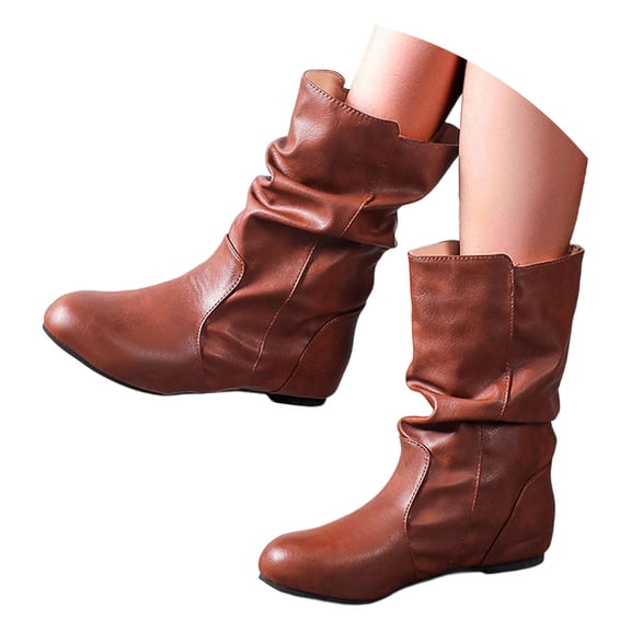 Boots for Women,Stylish Mid Calf Boots Effortless On Design For Everyday Wear And Settings Timeless Flat Heel Footwear Ideal Year Round Comfort,Knee High Boots Women,Brown,7