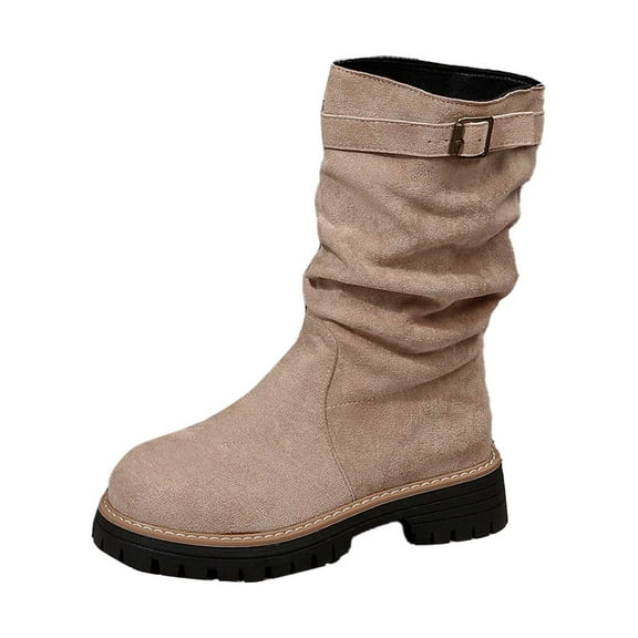 Boots for Women,Stylish Mid Calf Boots With Substantial Heel And Flexible Sole For All Day Comfort Versatile Daily Footwear,Knee High Boots Women,Khaki,7
