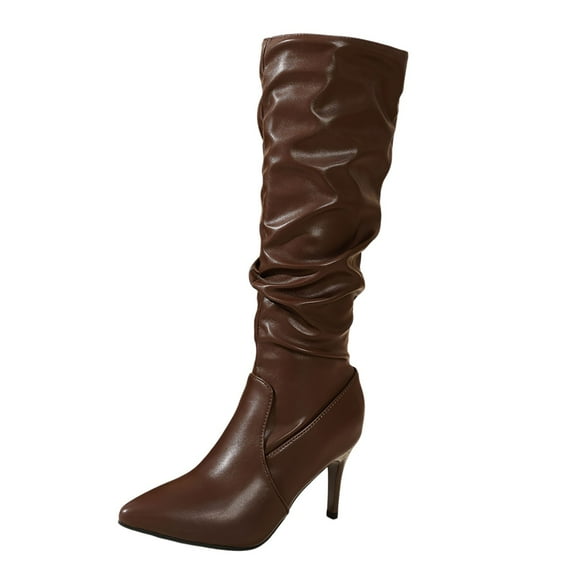 Boots for Women,Stylish Pointed Toe Stiletto Knee High Boots with Buckle Detail for Women Elegant Riding Dress Boots Ideal Fall and Winter Season,Knee High Boots Women,Coffee,7.5