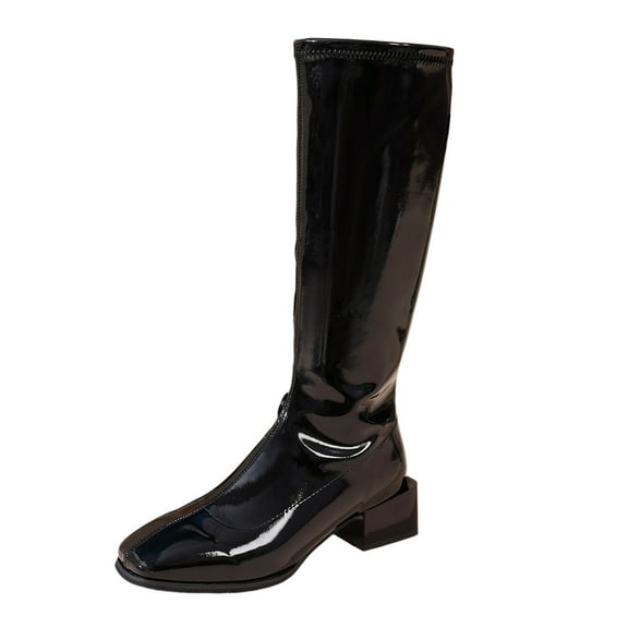 Boots for Women,Stylish Round Toe Platform Heel Mid Calf Boots with Side Zipper Comfortable Casual Winter Footwear for Women,Knee High Boots Women,Black,8