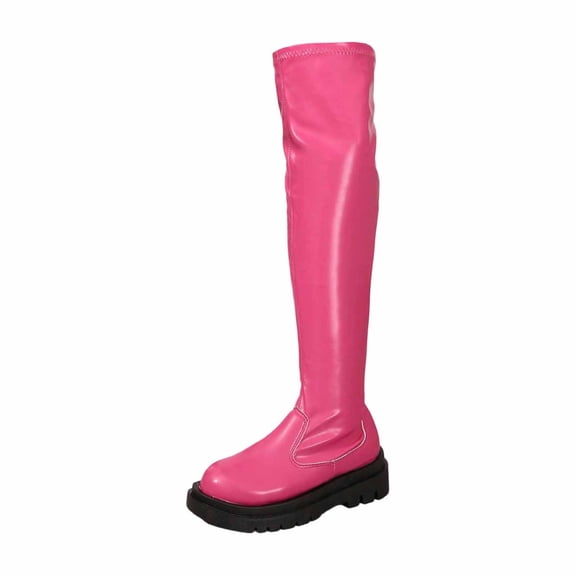 Boots for Women,Stylish Slenderizing Platform Knee High Boots With Round Toe And Heel For Women Comfortable Daily Wear Outdoor Activities,Knee High Boots Women,Hot Pink,9.5