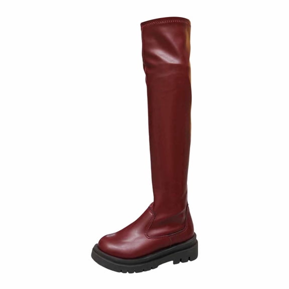 Boots for Women,Stylish Slenderizing Platform Knee High Boots With Round Toe And Heel For Women Comfortable Daily Wear Outdoor Activities,Knee High Boots Women,Wine,9.5