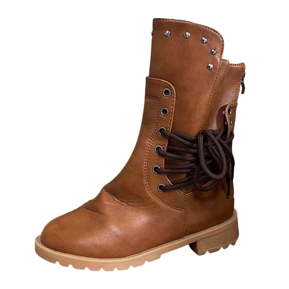 Boots for Women,Stylish Women Autumn Mid Calf Boots with Durable Thick Sole and Classic Square Heel Design for Everyday Comfort,Knee High Boots Women,Brown7